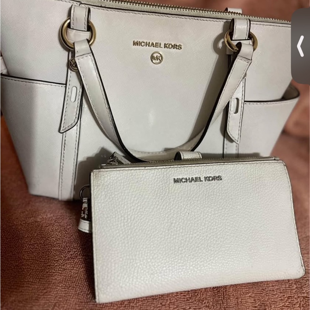 Michael Kors White Satchel with Silver-Tone Hardware